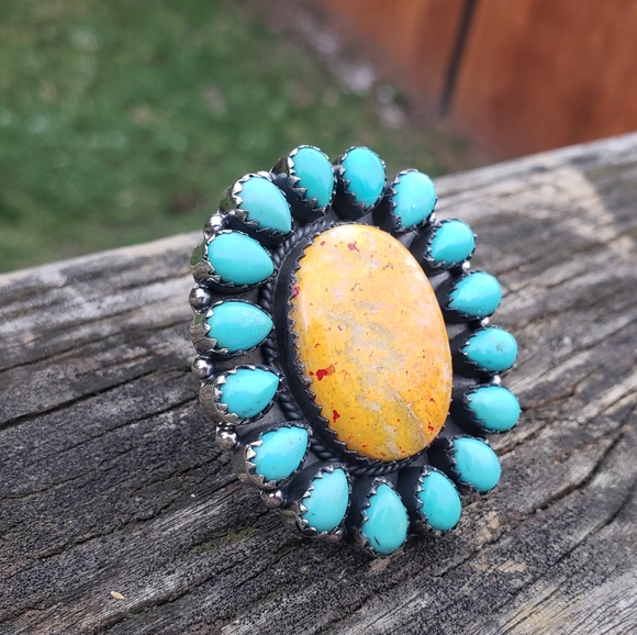 Handcrafted Sterling Silver Turquoise Bumblebee Jasper Huge Ring - Picture 6 of 7